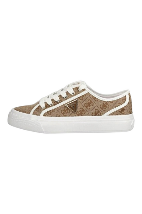 Sporline Guess Jelexa bej kahverengi logolu kadın sneaker, bağcıklı tasarım ve kauçuk tabanlı günlük spor ayakkabı