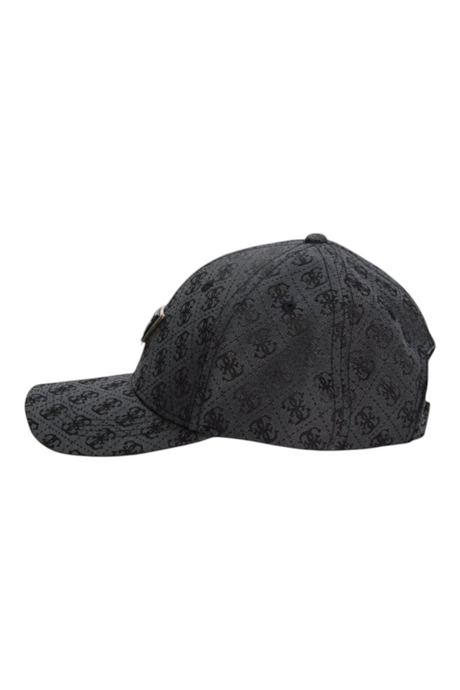 Sporline Guess Katya kadın beyzbol şapkası, siyah üzerine logo desenli, %100 polyester, yan profil görünümü