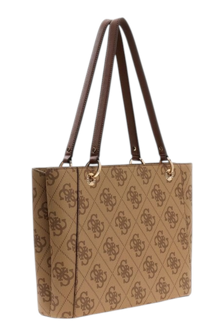 Sporline Guess Noelle II kahverengi suni deri tote çanta, monogram desenli şık günlük kadın el çantası