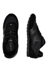 Sporline Guess siyah poliüretan kadın sneaker, bağcıklı tasarım ve yanlarda logo detaylı şık günlük spor ayakkabı.