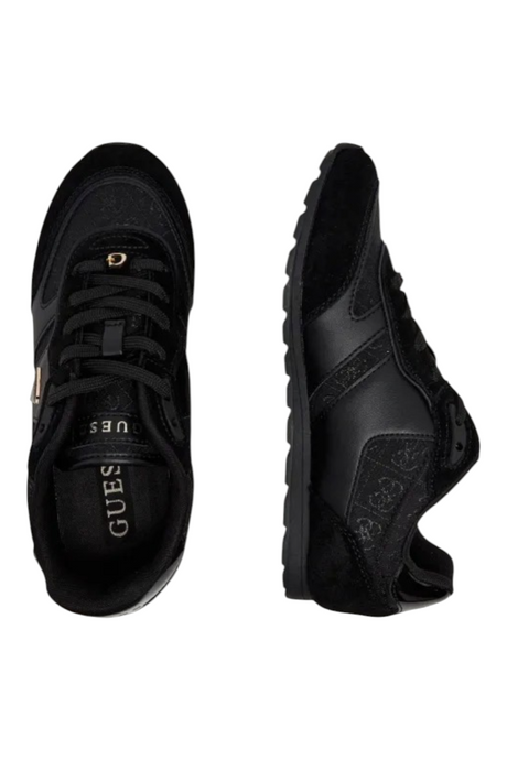 Sporline Guess siyah poliüretan kadın sneaker, bağcıklı tasarım ve yanlarda logo detaylı şık günlük spor ayakkabı.