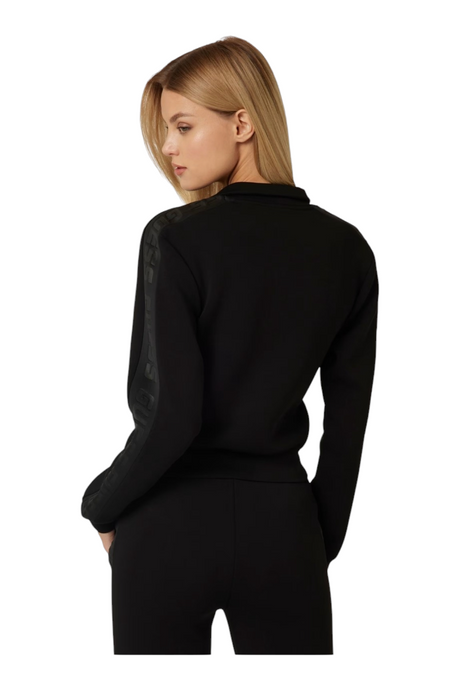 Sporline Guess siyah kadın sweatshirt, kolları logolu, pamuk karışımlı regular kesim tasarım