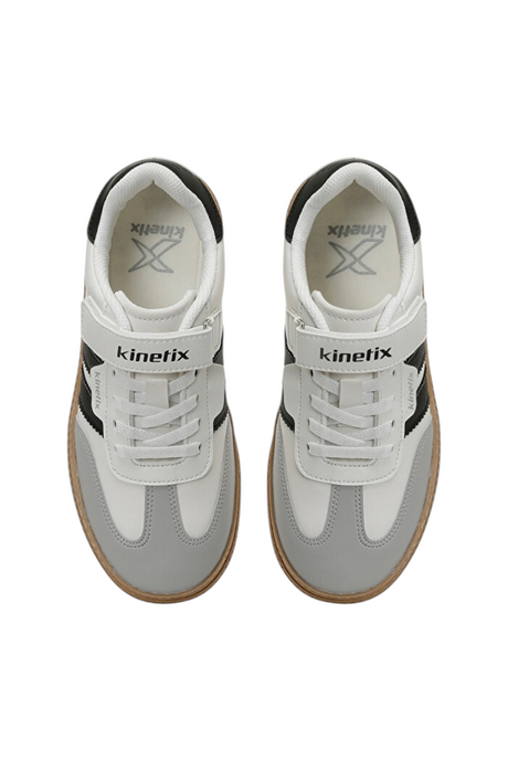 Sporline Kinetix 6P Mavner beyaz ve gri renkli, cırt cırtlı PU çocuk sneaker ayakkabı