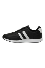 Sporline Kinetix Reeds siyah suni deri erkek sneaker, yan profil görünümü ve beyaz detaylı tasarım.