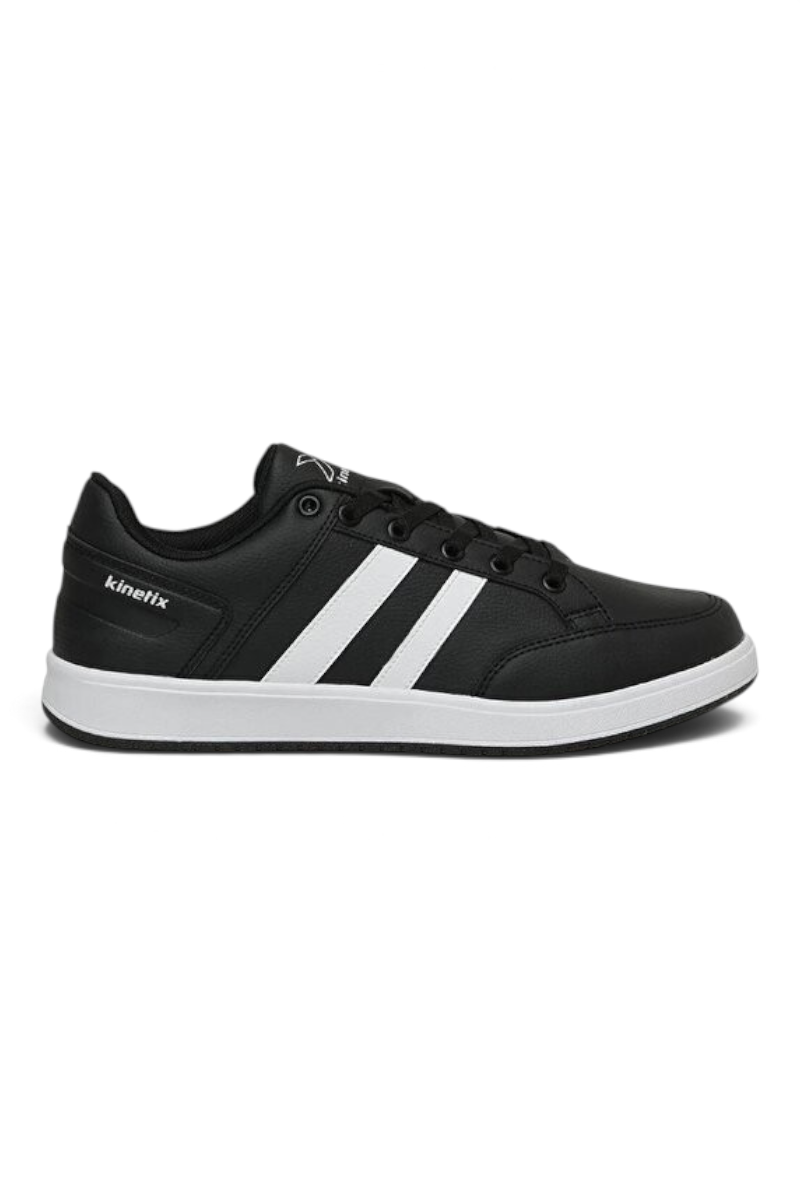 Sporline Kinetix Kort siyah beyaz suni deri erkek sneaker, yan şerit detaylı günlük spor ayakkabı