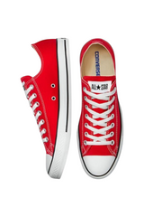 Sporline marka kırmızı kanvas Converse Chuck Taylor All Star unisex spor ayakkabı, beyaz bağcıklı ve tabanlı