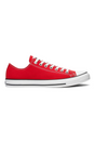 Sporline marka kırmızı kanvas Converse Chuck Taylor All Star unisex spor ayakkabı, beyaz bağcıklı yan profil görünümü
