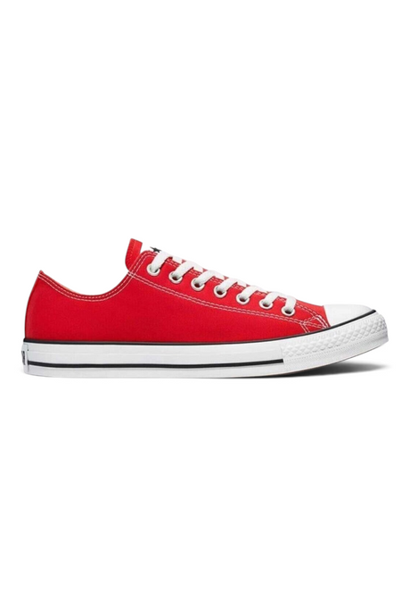 Sporline marka kırmızı kanvas Converse Chuck Taylor All Star düşük bilekli spor ayakkabı, beyaz bağcıklı