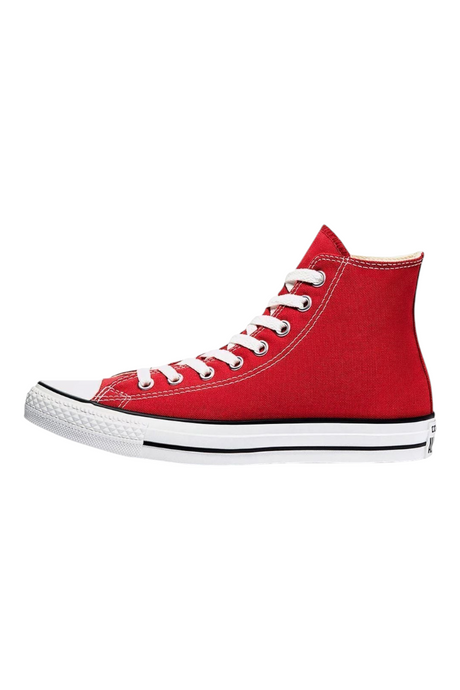 Sporline kırmızı kanvas Converse Chuck Taylor All Star yüksek bilekli spor ayakkabı, beyaz bağcıklı yan profil