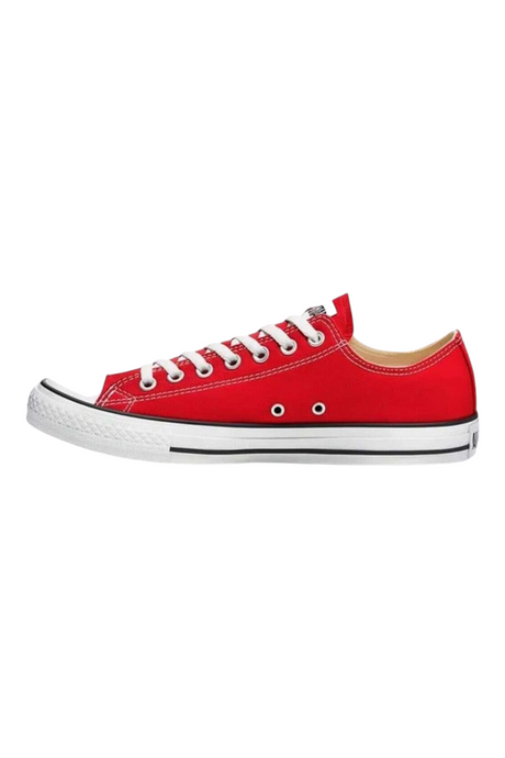 Sporline marka kırmızı kanvas Converse Chuck Taylor All Star düşük bilekli spor ayakkabı, beyaz bağcıklı