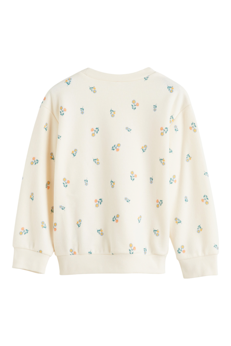Sporline LC Waikiki çocuk sweatshirt, pastel mavi çiçek desenli, pamuk karışımlı, rahat regular kesim uzun kollu üst