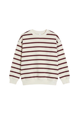 Sporline LC Waikiki beyaz ve kahverengi çizgili, %100 pamuklu çocuk sweatshirt