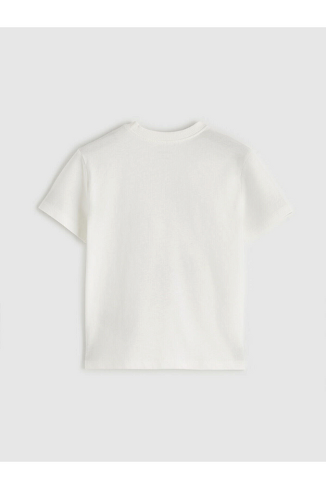 Sporline LC Waikiki çocuk ekru renkli, %100 pamuklu, kısa kollu, regular kesim t-shirt arka görünümü