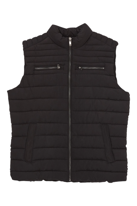 Sporline LC Waikiki erkek siyah şişme yelek, fermuarlı cepli ve dik yakalı polyester dış giyim.