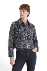 Sporline LC Waikiki gri leopar desenli, düğmeli, loose kesim kadın ceket