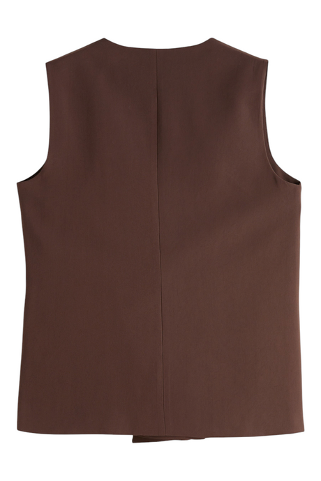 Sporline LC Waikiki kahverengi loose kesim polyester viskon kadın yelek arka görünüm