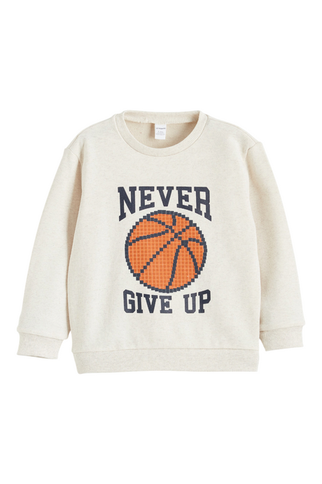 Sporline LC Waikiki kırık beyaz %100 pamuklu, basketbol baskılı çocuk sweatshirt