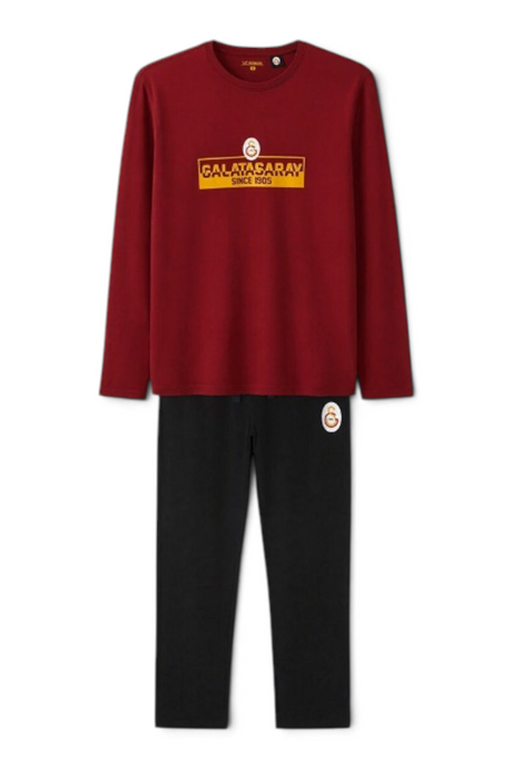 Sporline LC Waikiki kırmızı uzun kollu Galatasaray baskılı erkek penye pijama takımı ve siyah alt eşofman