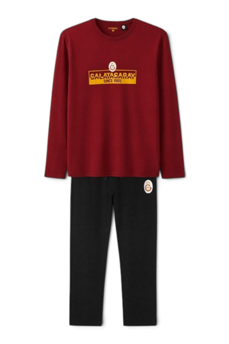 Sporline LC Waikiki kırmızı uzun kollu Galatasaray baskılı erkek penye pijama takımı ve siyah alt eşofman