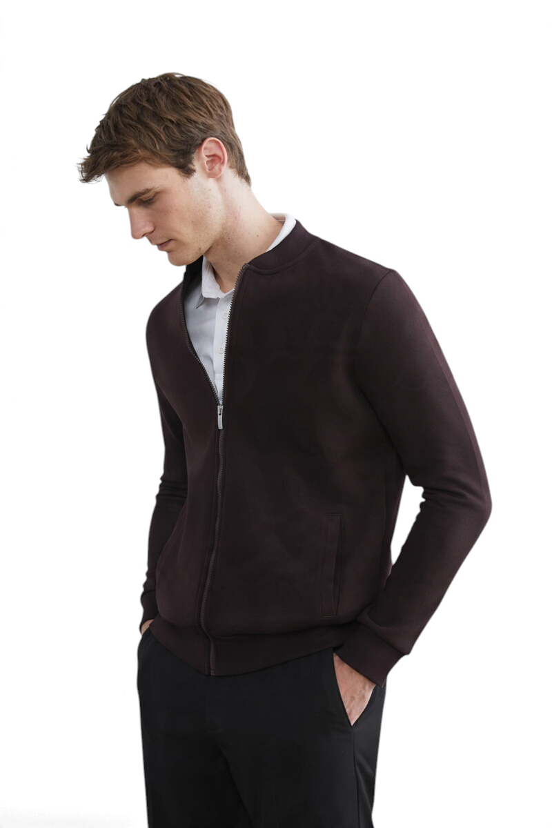 Sporline LC Waikiki koyu kahverengi fermuarlı pamuklu erkek hırka, regular kesim ve şık günlük tasarım