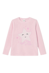 Sporline LC Waikiki bebek pembe renkli, yıldız desenli ve bisiklet yakalı uzun kollu kız çocuk pijama üstü
