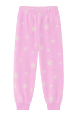Sporline LC Waikiki bebek pembe renkli, beyaz yıldız desenli, elastik belli ve ribanalı paçalı kız çocuk pijama altı
