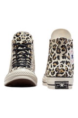 Sporline marka, leopar desenli, krem rengi kanvas Converse Chuck 70 yüksek bilekli spor ayakkabı