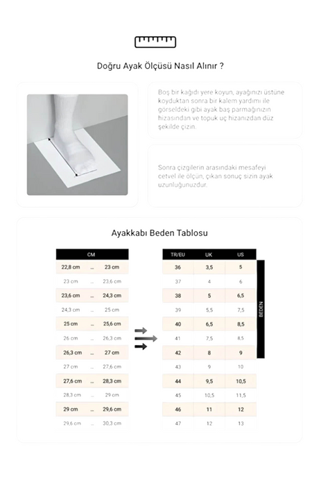 Sporline Lumberjack Shell Hi siyah erkek ayakkabı için ayak ölçüsü alma rehberi ve beden tablosu