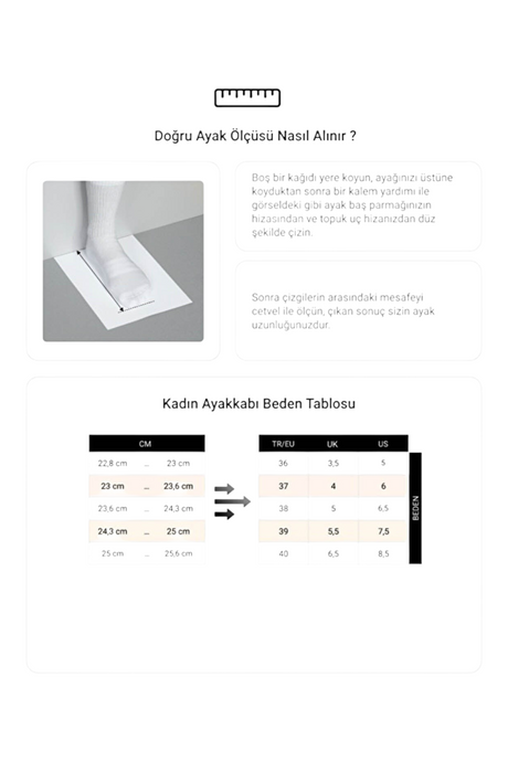 Sporline Lumberjack kadın ayakkabıları için görsel ayak ölçümü rehberi ve beden tablosu