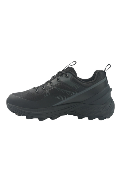 Sporline Lumberjack Mendel siyah erkek outdoor ayakkabısı, dayanıklı mesh ve suni deri yapısıyla yan profil görünümü.