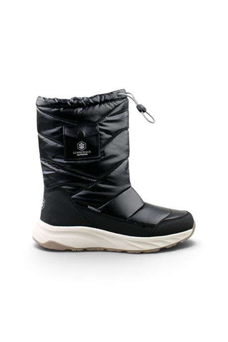 Sporline Lumberjack siyah kadın kar botu, suni deri ve şişme detaylı, beyaz tabanlı kışlık outdoor bot.