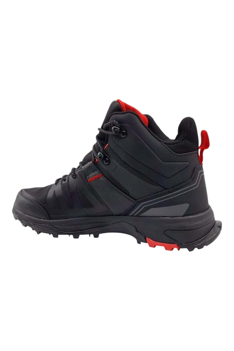 Sporline Lumberjack Star Hi siyah outdoor bot, kırmızı detaylı, dayanıklı tabanlı, günlük kullanıma uygun tasarım.