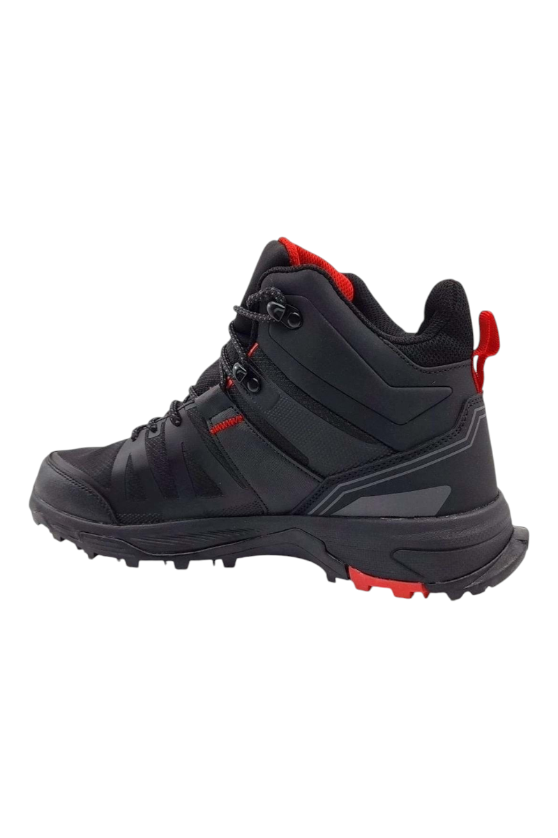 Sporline Lumberjack Star Hi siyah outdoor bot, kırmızı detaylı, dayanıklı tabanlı, günlük kullanıma uygun tasarım.