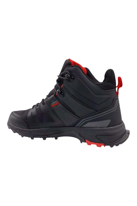 Sporline Lumberjack Star Hi siyah outdoor bot, kırmızı detaylı, dayanıklı tabanlı, günlük kullanıma uygun tasarım.