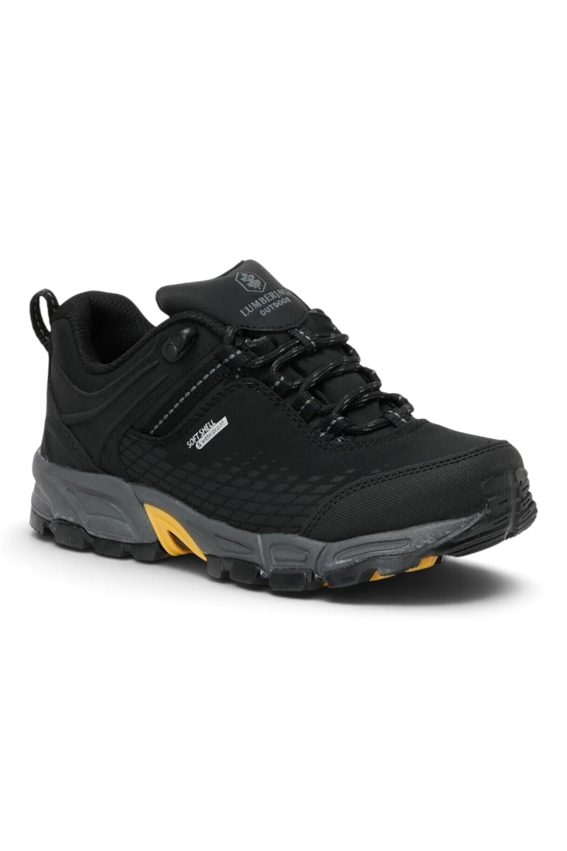 Sporline Lumberjack 4W Flake siyah su geçirmez outdoor ayakkabı, bağcıklı tasarım ve dayanıklı termoplastik taban.