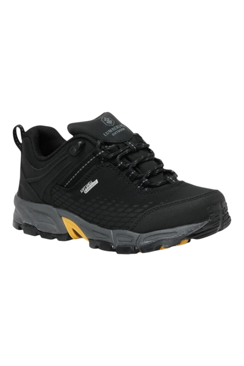 Sporline Lumberjack 4W Flake siyah su geçirmez outdoor ayakkabı, bağcıklı tasarım ve dayanıklı termoplastik taban.