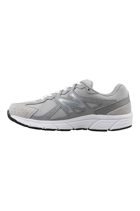 Sporline New Balance 480 gri unisex günlük spor ayakkabı, süet ve file detaylı yan profil görünümü