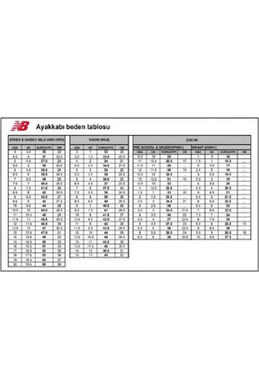 Sporline New Balance erkek ve kadın ayakkabı beden tablosu, numara ve santimetre ölçülerini gösteren detaylı liste