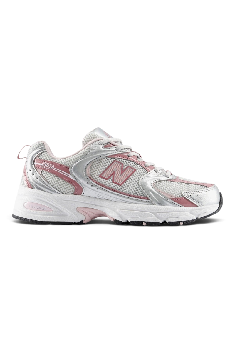 Sporline New Balance U53022Q gri ve pembe detaylı, file yüzeyli, düz tabanlı unisex spor ayakkabı