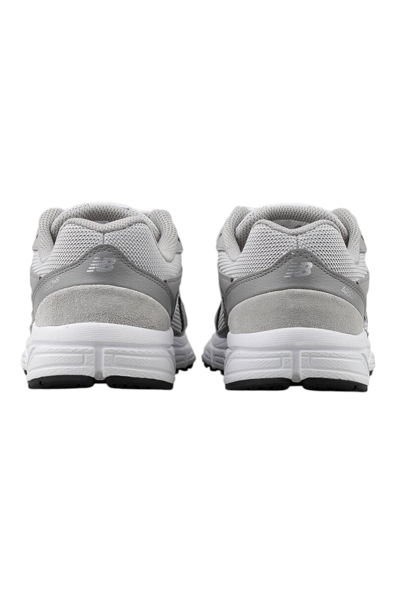 Sporline New Balance M480GR5 gri unisex günlük spor ayakkabı, arka görünüm, süet ve file detaylı tasarım