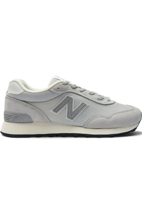 Sporline New Balance ML515GGR erkek spor ayakkabı, gri ve beyaz renkli, file ve süet detaylı retro tasarım.