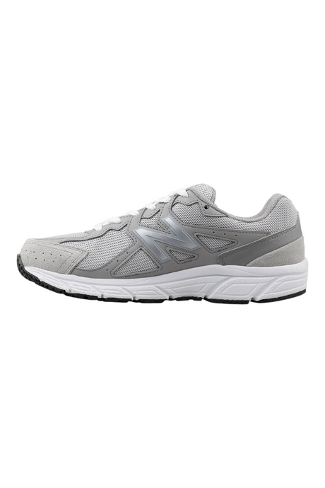 Sporline New Balance M480GR5 gri unisex günlük spor ayakkabı, yan profil görünümü, file ve süet detaylı tasarım