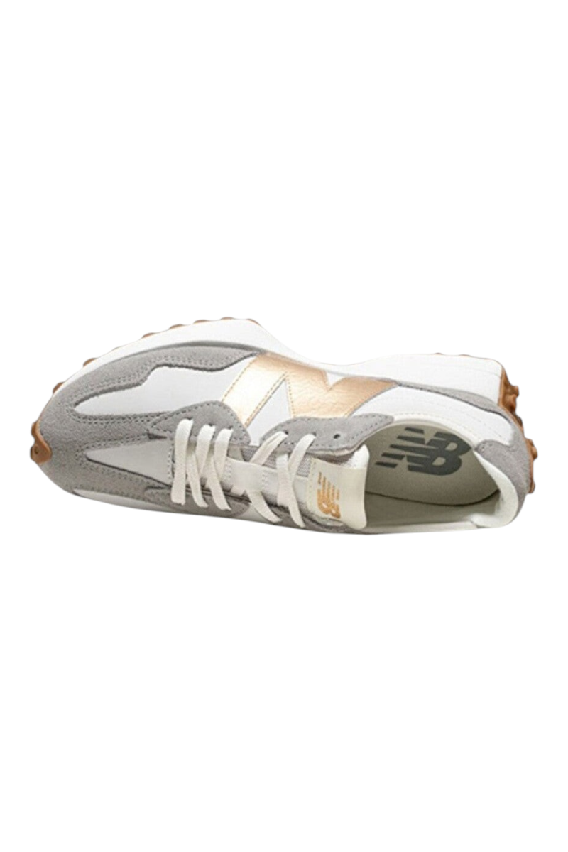 Sporline New Balance W3279NT kadın gri süet spor ayakkabı, yan kısımdaki altın detaylı N logosu ile