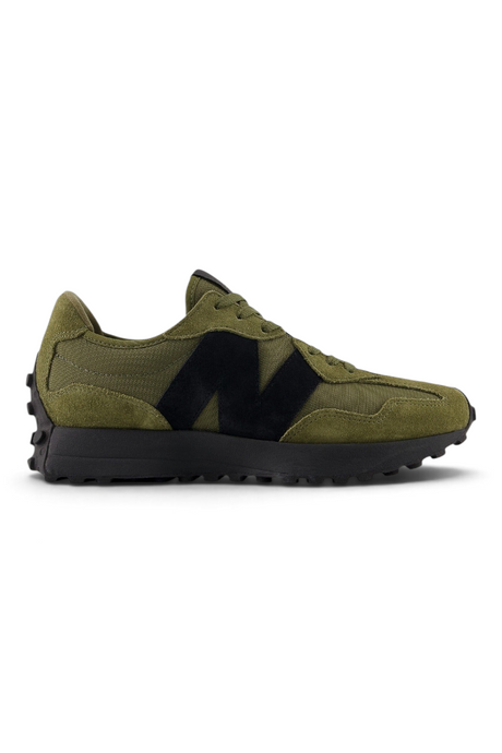Sporline New Balance U3274FO unisex haki süet ve tekstil günlük spor ayakkabı, siyah detaylı yan profil görünümü