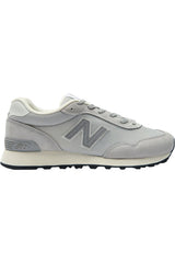 Sporline New Balance ML515GGR erkek spor ayakkabı, beyaz ve gri renkli file, sentetik ve naylon retro tasarım.