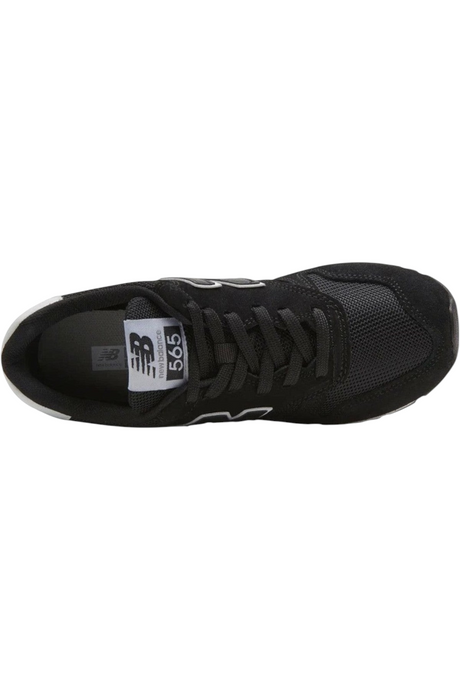 Sporline New Balance ML565BLK siyah erkek spor ayakkabı, üstten görünüm, deri ve tekstil detaylı bağcıklı tasarım