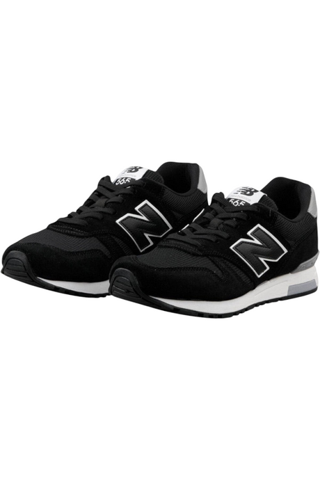 Sporline New Balance ML565BLK siyah deri ve tekstil erkek spor ayakkabı, bağcıklı tasarım ve kauçuk taban