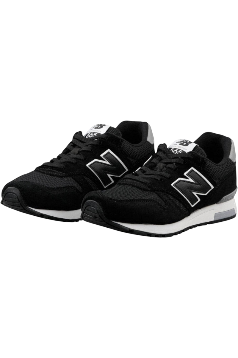 Sporline New Balance ML565BLK siyah deri ve tekstil erkek spor ayakkabı, bağcıklı tasarım ve kauçuk taban