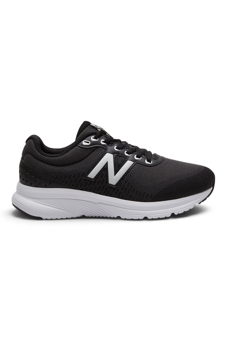 Sporline New Balance M411BK2 siyah erkek spor ayakkabı, yan profil görünümü ve beyaz taban detaylı koşu ayakkabısı