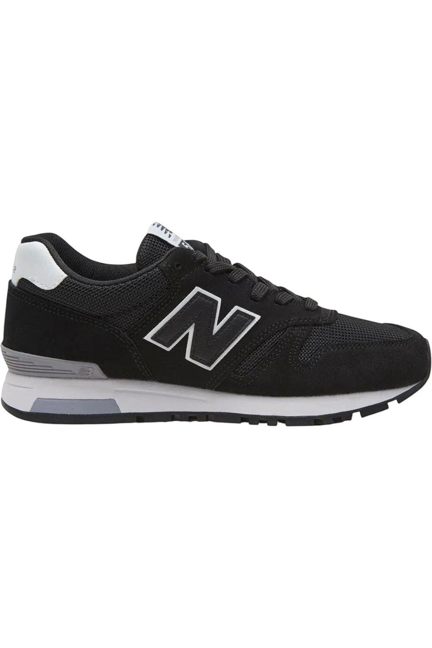Sporline New Balance ML565BLK siyah deri ve tekstil detaylı erkek spor ayakkabı, kauçuk tabanlı günlük model